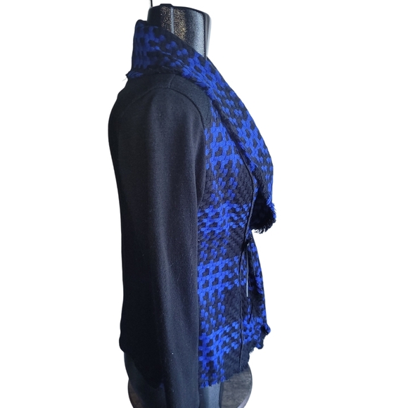 Vex Collection Black and Blue Checkered Belted Cardigan M - Picture 4 of 7